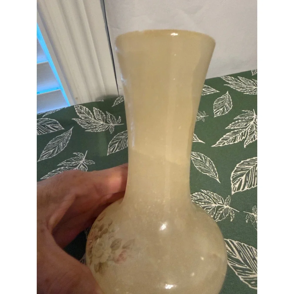 Vintage Genuine Alabaster Floral Rose Bud Vase Made in Italy Cream Stone 6.5in